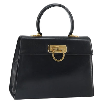 Salvatore Ferragamo Convertible Top Handle Bag Leather, BLACK, LEATHER, Handbag