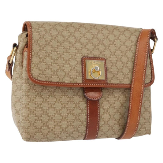 Celine Vintage Macadam Shoulder Bag Canvas and Leather, BEIGE, CANVAS, Shoulder bag