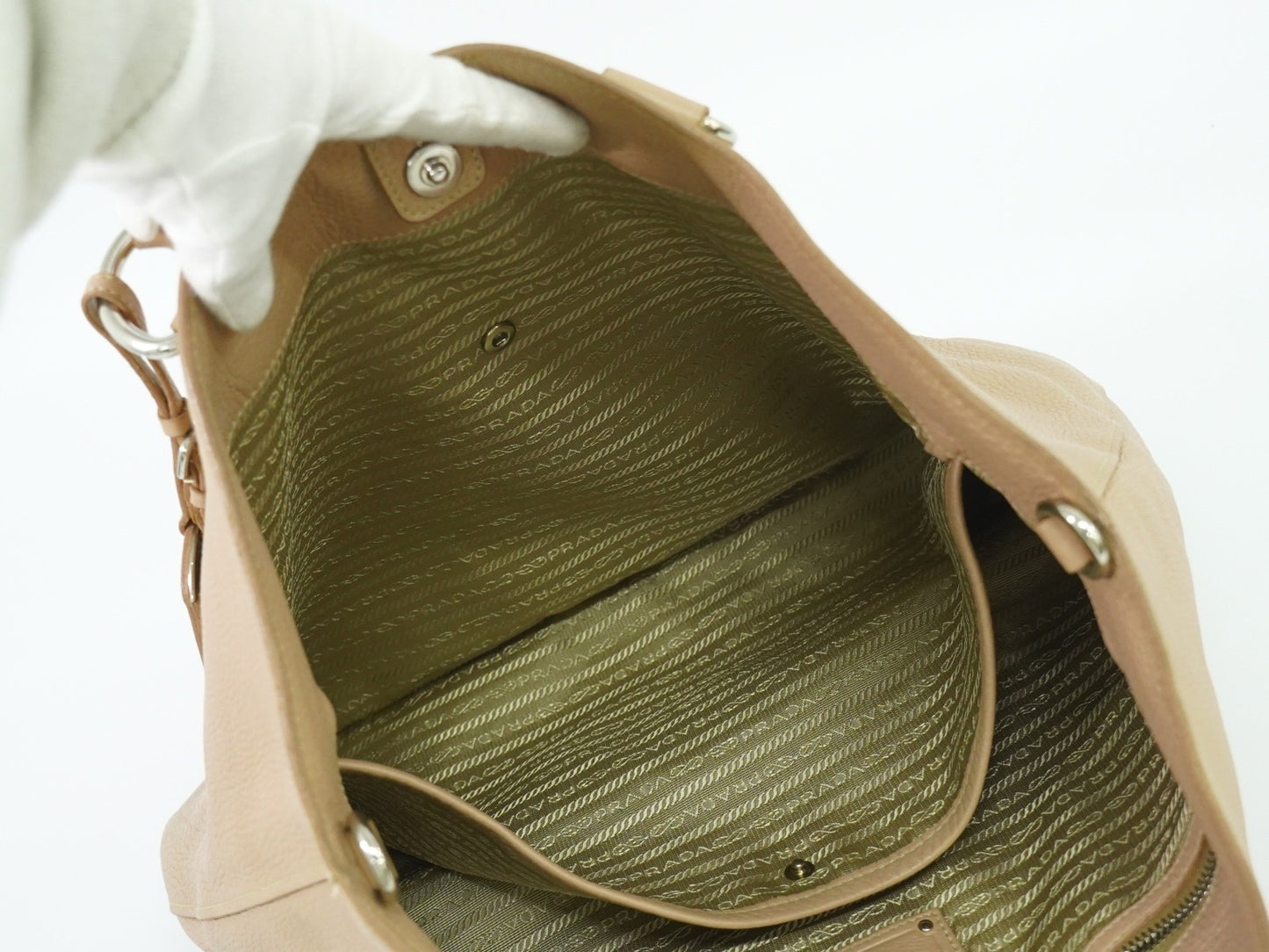 Prada Shopping Tote Vitello Daino, BEIGE, LEATHER, Tote bag