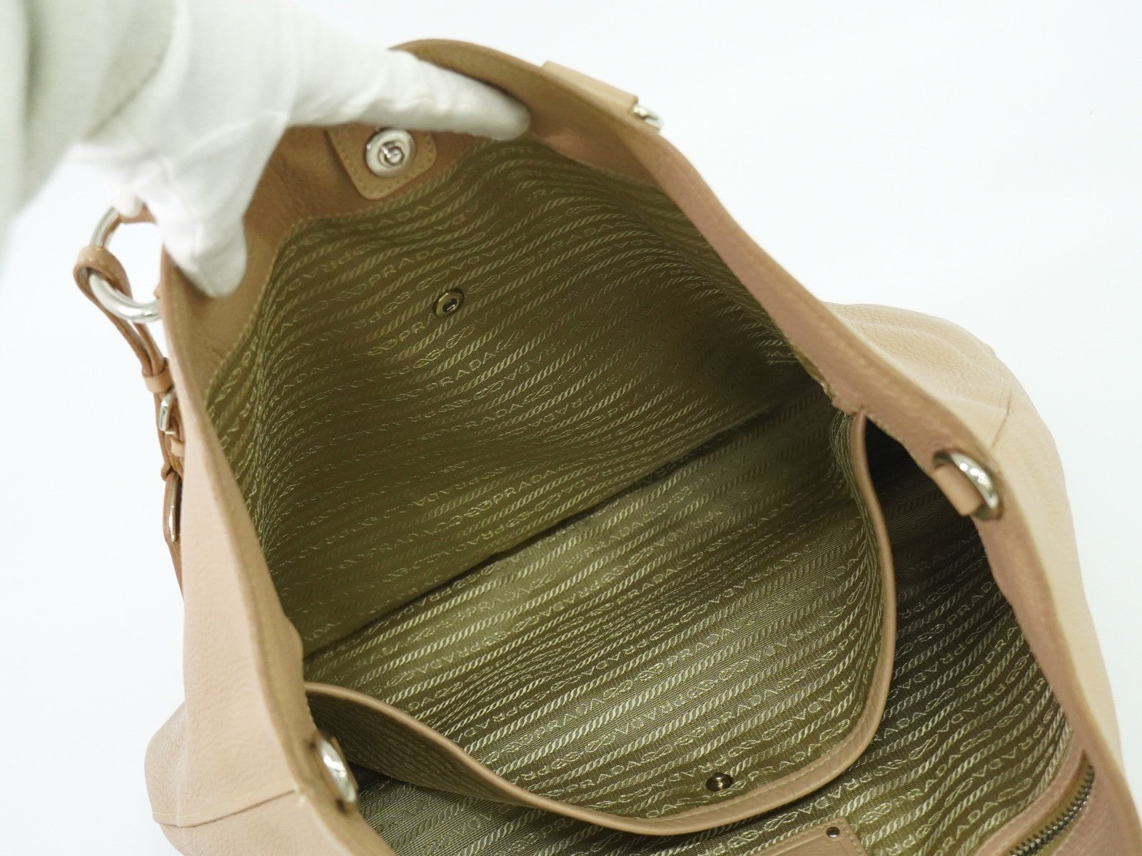 Prada Shopping Tote Vitello Daino, BEIGE, LEATHER, Tote bag