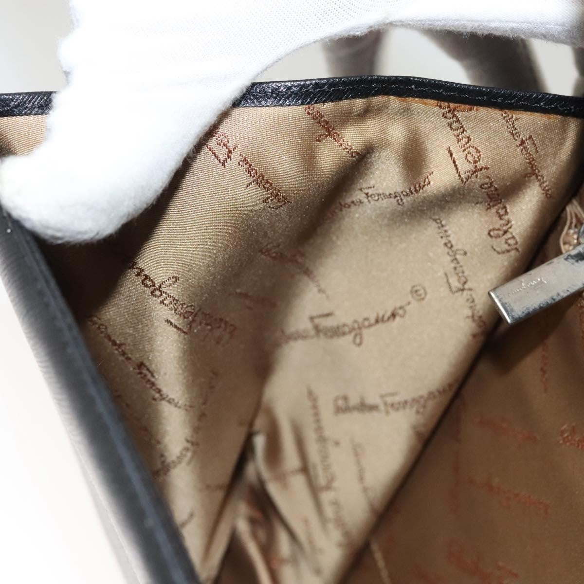 Salvatore Ferragamo Double Gancini Top Handle Bag Saffiano Leather, BLACK, LEATHER, Handbag