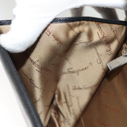 Salvatore Ferragamo Double Gancini Top Handle Bag Saffiano Leather, BLACK, LEATHER, Handbag