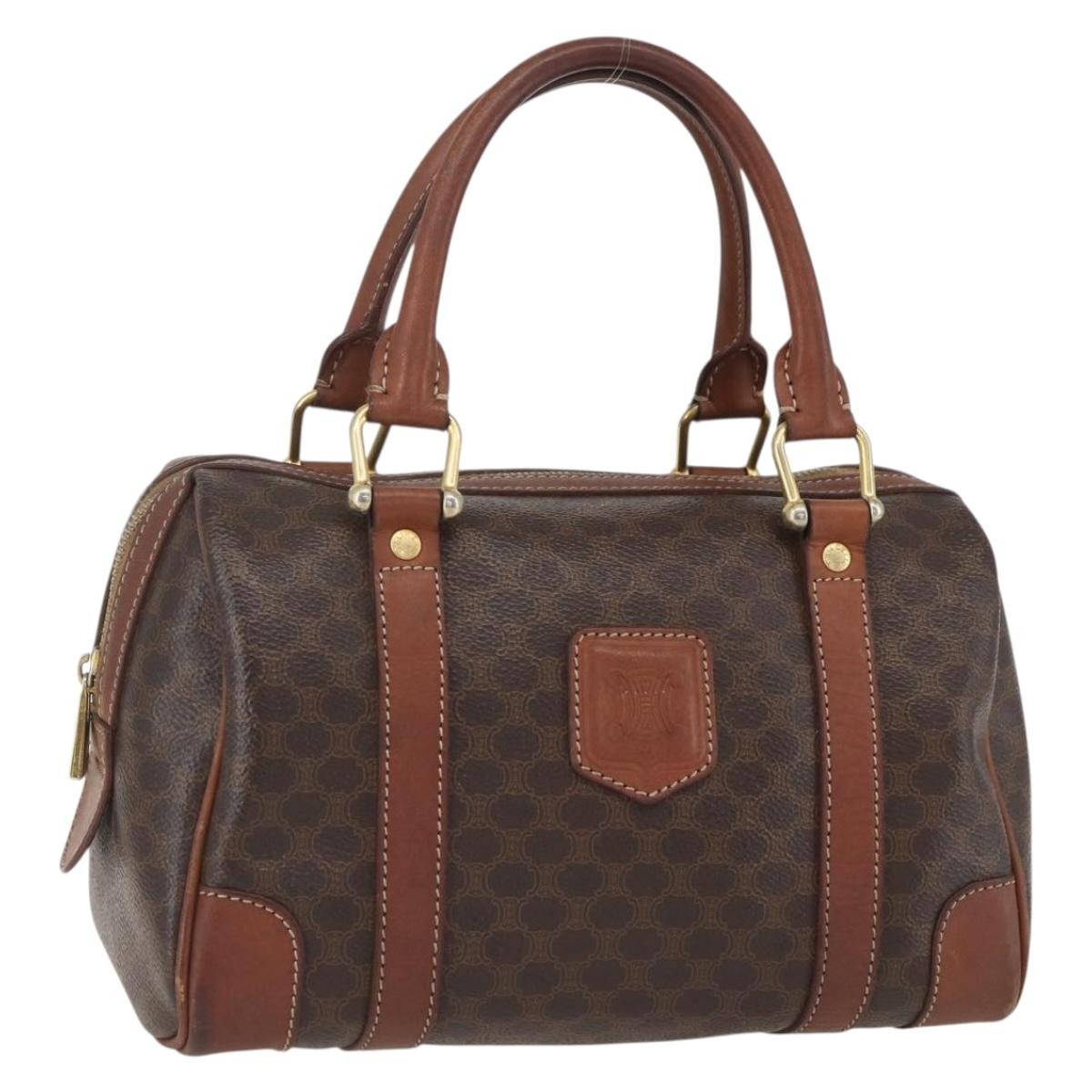 Celine Vintage Macadam Handbag Canvas and Leather, BROWN, CANVAS, Shoulder bag