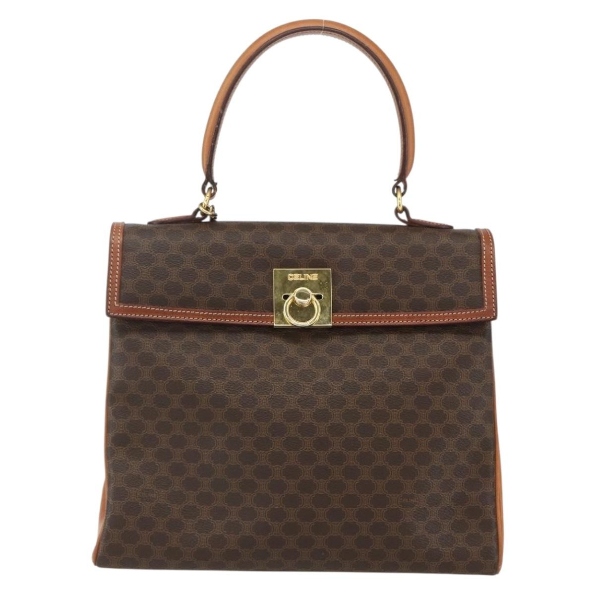 Celine Vintage Macadam Handbag Canvas and Leather, BROWN, CANVAS, Handbag