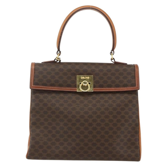 Celine Vintage Macadam Handbag Canvas and Leather, BROWN, CANVAS, Handbag