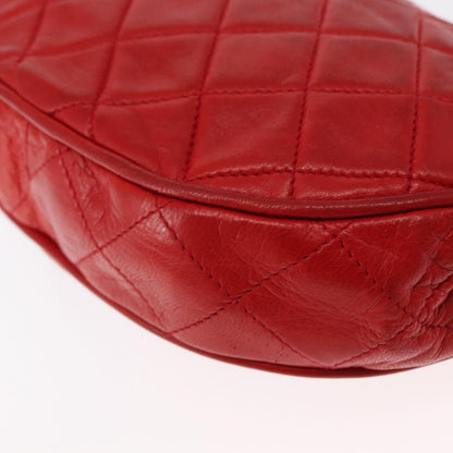 Chanel Camellia Rounded Clutch Satin and Leather, RED, LEATHER, Shoulder bag
