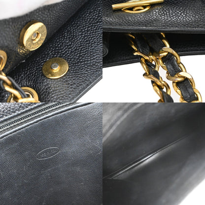 Chanel Vintage Front Pocket Shoulder Bag Leather, BLACK, CALFSKIN, Shoulder bag