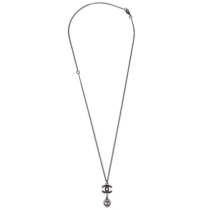Chanel Vintage CC Pendant Necklace Metal, BLACK, METAL, Necklace