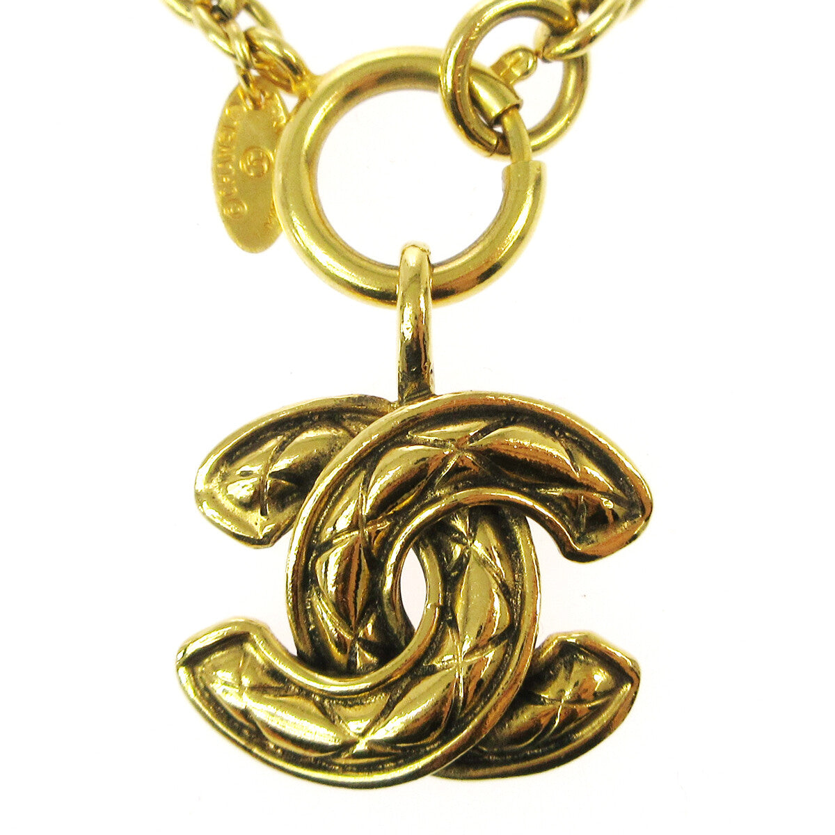 Chanel Vintage Quilted CC Pendant Necklace Metal, GOLD, GOLD, Necklace