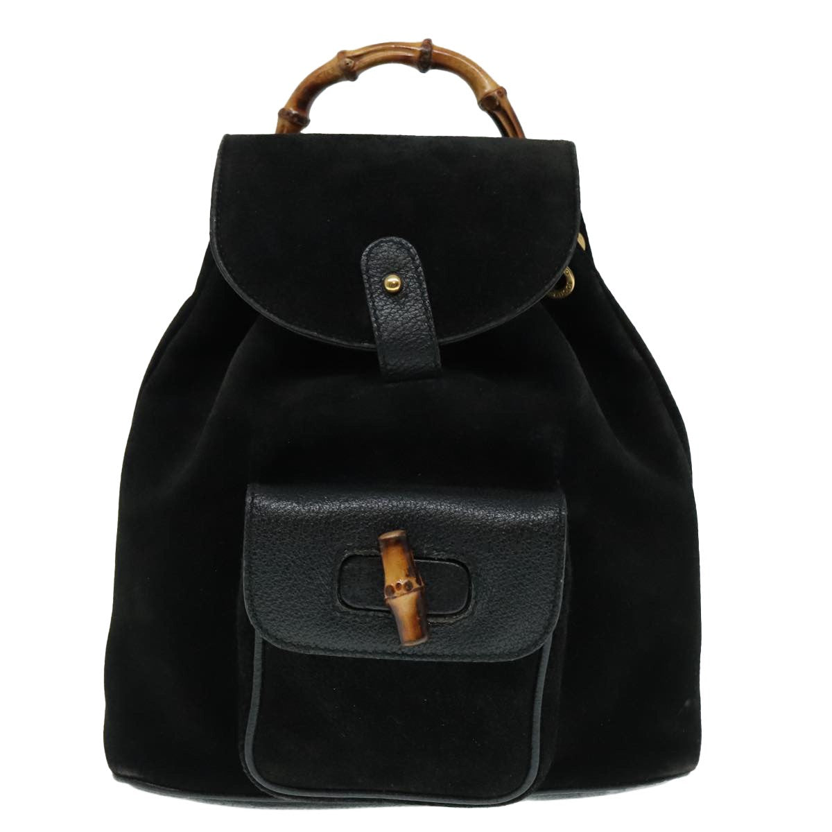 Gucci Vintage Bamboo Backpack Suede, BLACK, SUEDE, Backpack
