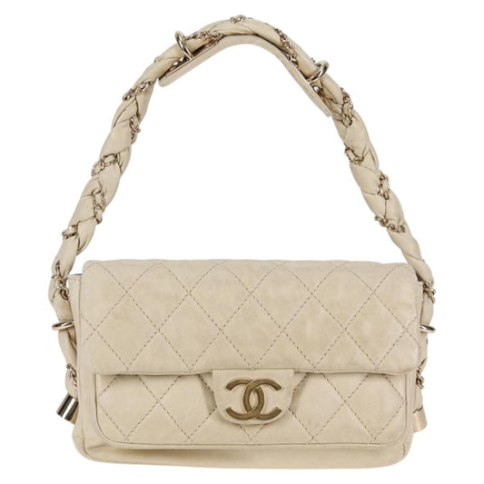 Chanel Lady Braid Flap Bag Quilted Distressed Lambskin, BEIGE, LEATHER, Shoulder bag