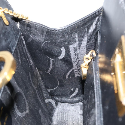 Salvatore Ferragamo Vintage Gancini Chain Shoulder Bag Leather, BLACK, LEATHER, Shoulder bag