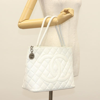 Chanel Medallion Tote Quilted Caviar, WHITE, LEATHER, Tote bag