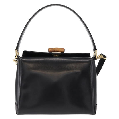 Gucci Vintage Convertible Bamboo Box Crossbody Bag Leather, BLACK, LEATHER, Handbag