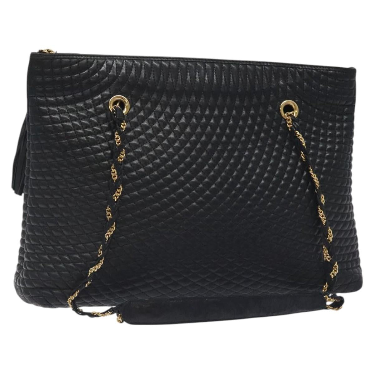 Bally Vintage Chain Shoulder Bag Quilted Leather, BLACK, LEATHER, Shoulder bag
