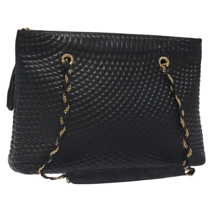 Bally Vintage Chain Shoulder Bag Quilted Leather, BLACK, LEATHER, Shoulder bag