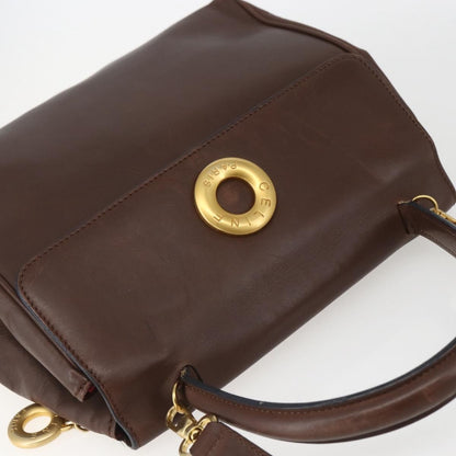 Celine Circle Logo Handbag Leather, BROWN, LEATHER, Handbag