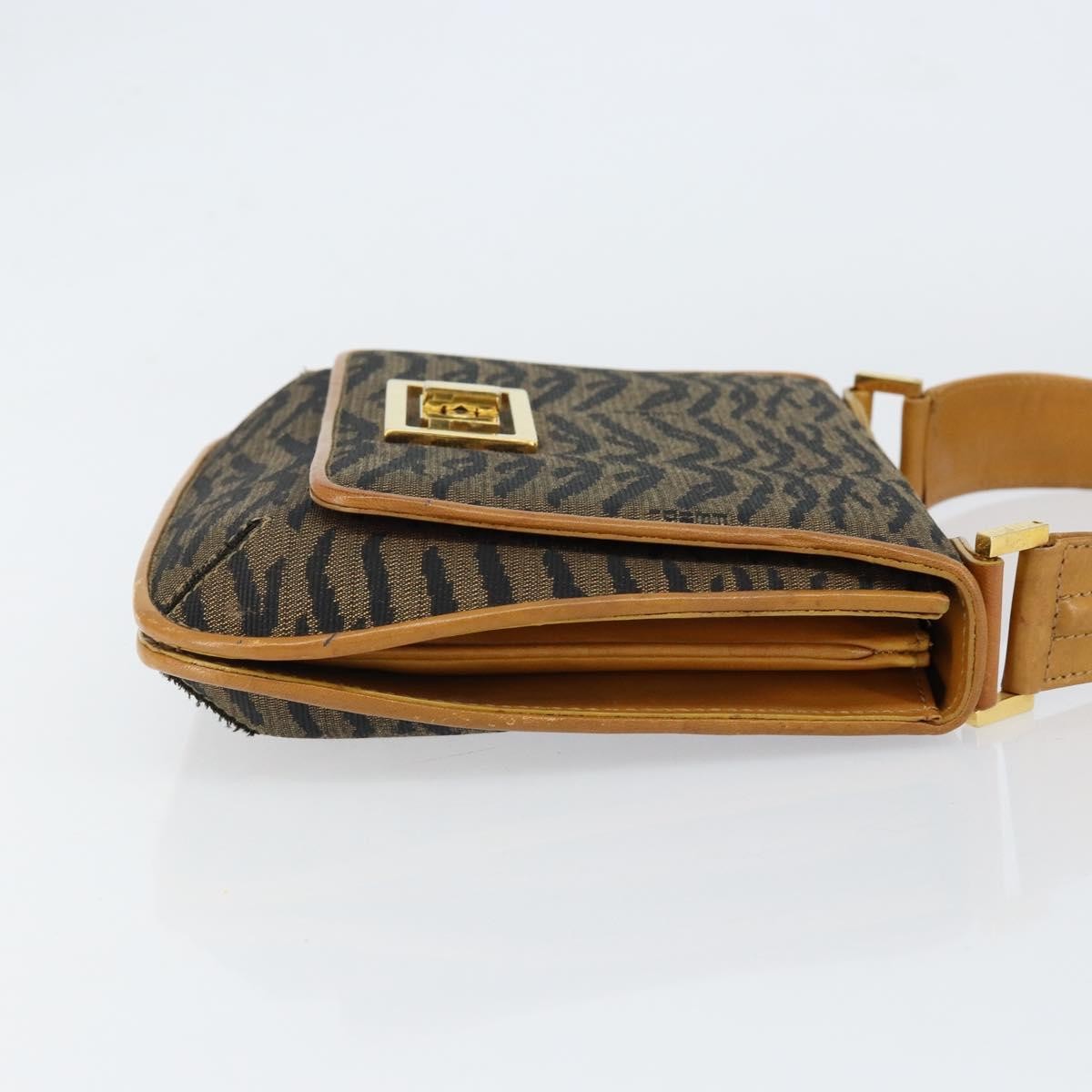 Fendi Vintage Tiger Print Shoulder Bag Canvas, GOLD, CANVAS, Shoulder bag