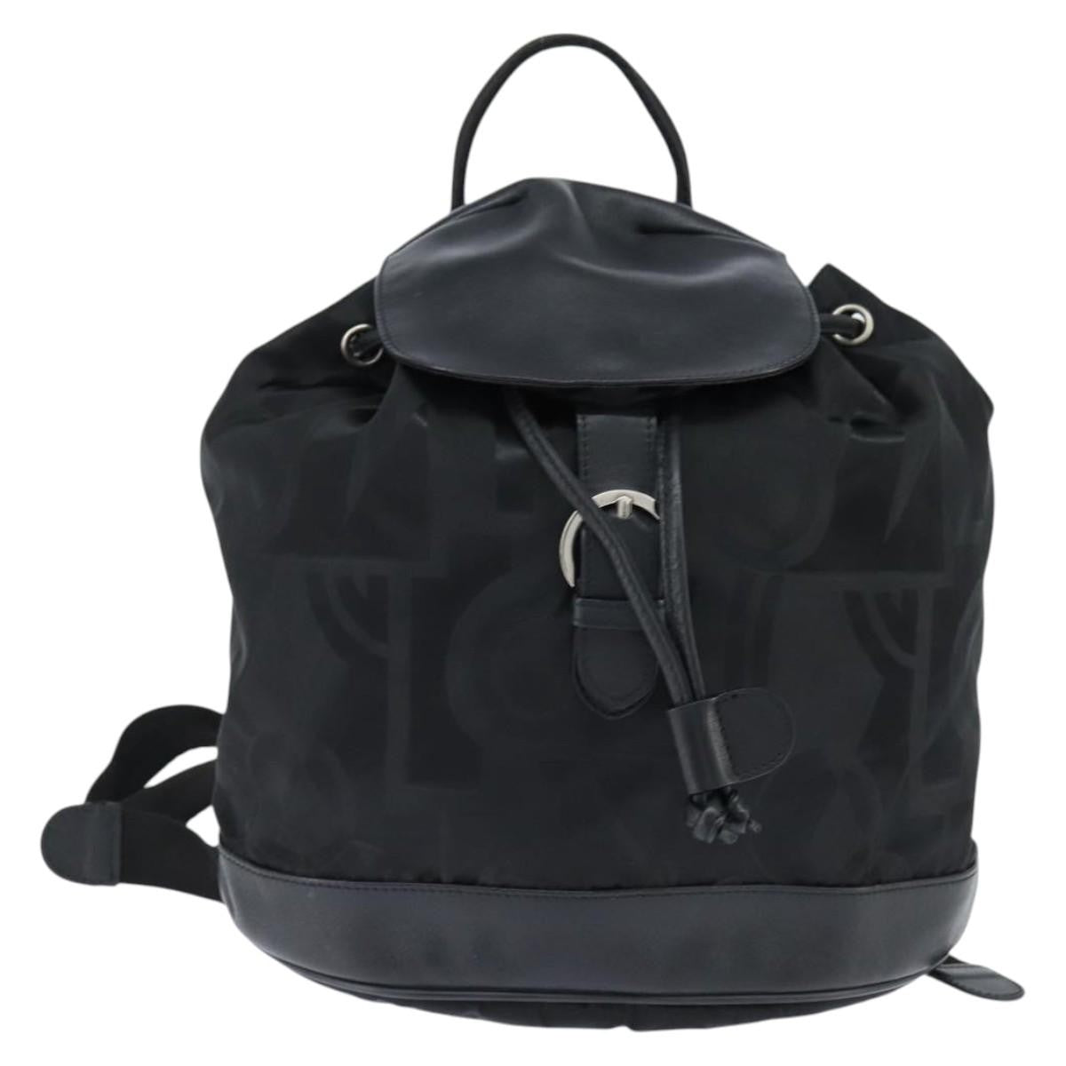 Salvatore Ferragamo Flap Buckle Backpack Printed Neoprene, Black, Nylon, Backpack
