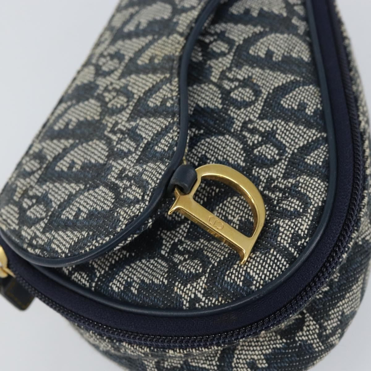 Christian Dior Vintage Saddle Coin Purse Diorissimo Canvas, NAVY, CANVAS, Clutche & pouche