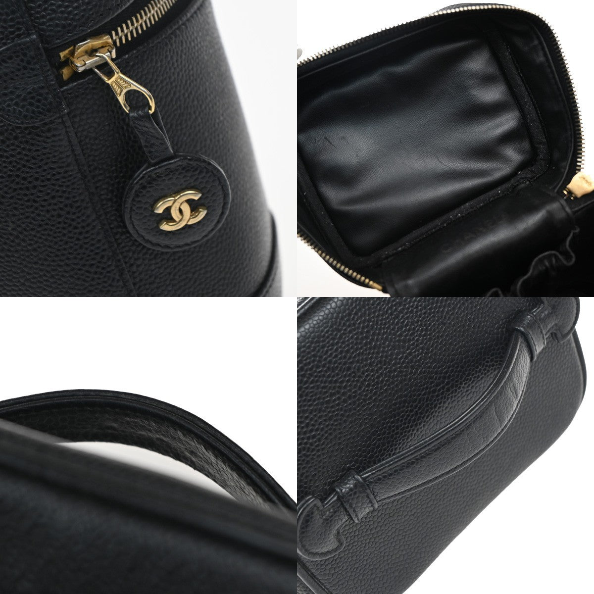 Chanel Vintage Timeless Cosmetic Case Caviar, BLACK, LEATHER, Clutche & pouche