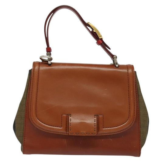 Fendi Silvana Bag Leather with Pequin Canvas, BROWN, LEATHER, Shoulder bag