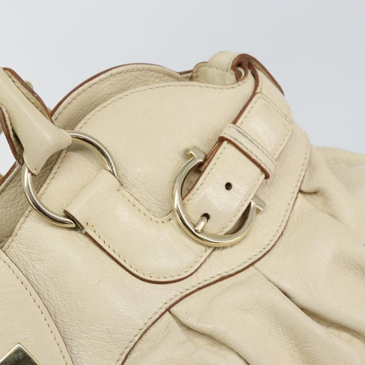Salvatore Ferragamo Gancini handbag Leather, WHITE, LEATHER, Handbag
