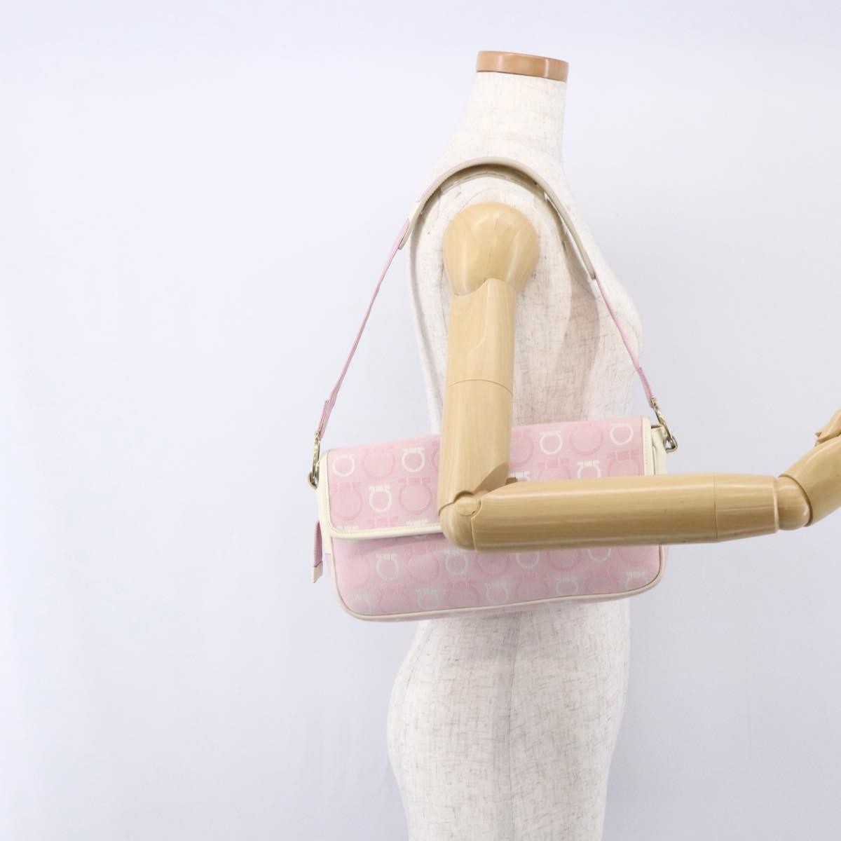 Salvatore Ferragamo Gancini Shoulder Bag Canvas, PINK, CANVAS, Shoulder bag