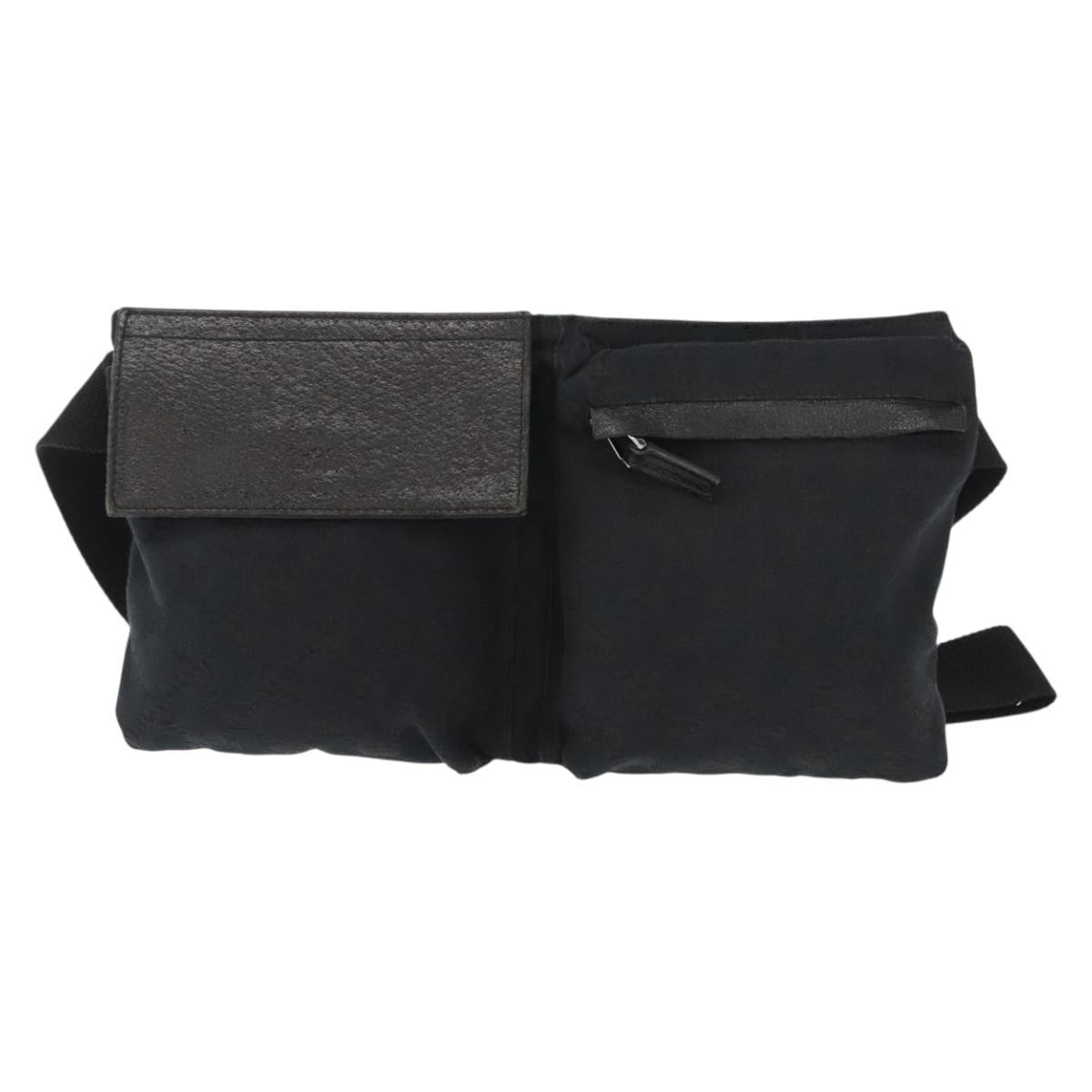 Gucci Vintage Double Belt Bag GG Canvas with Leather, BLACK, CANVAS, Shoulder bag