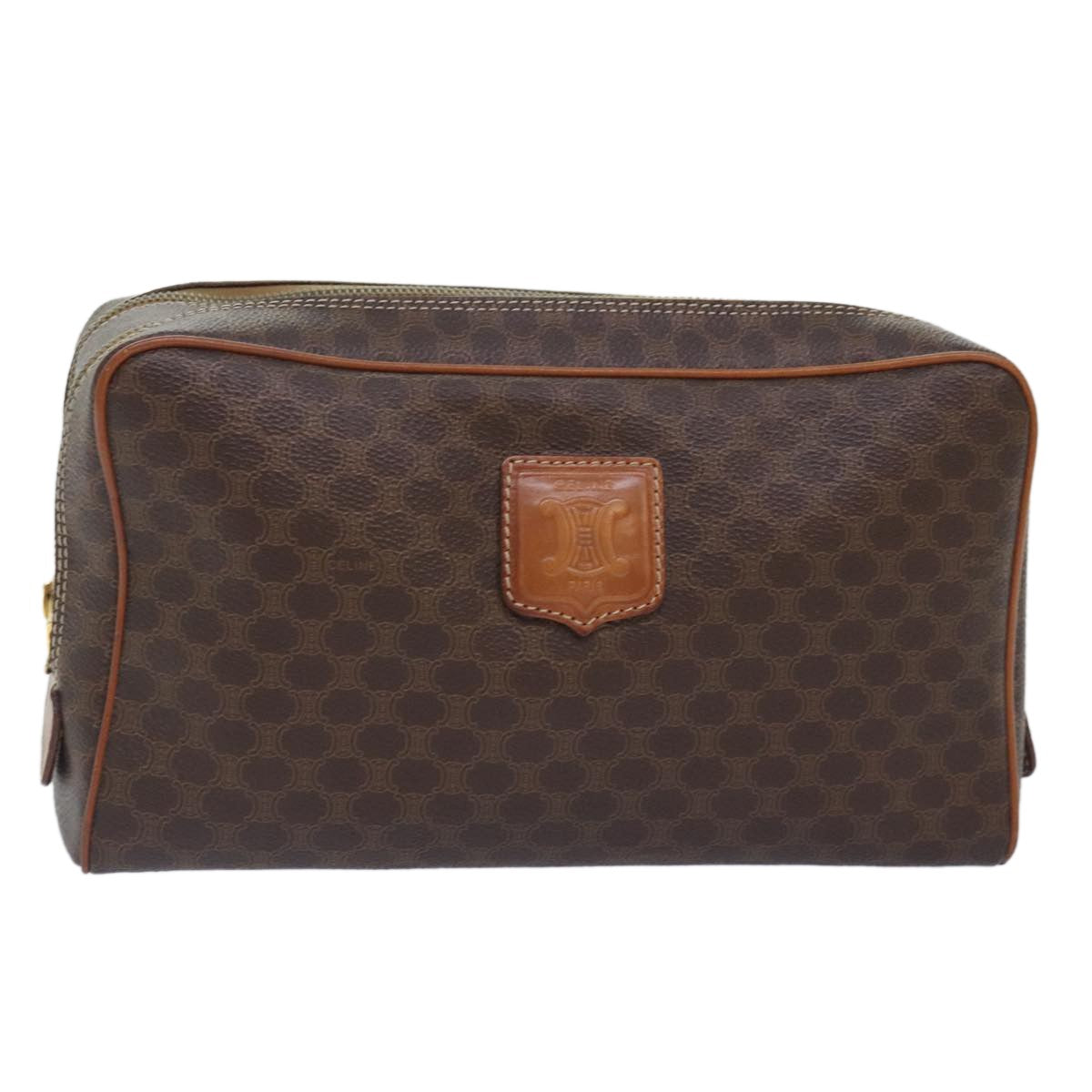 Celine Macadam Pochette Canvas and Leather, BROWN, CANVAS, Clutche & pouche