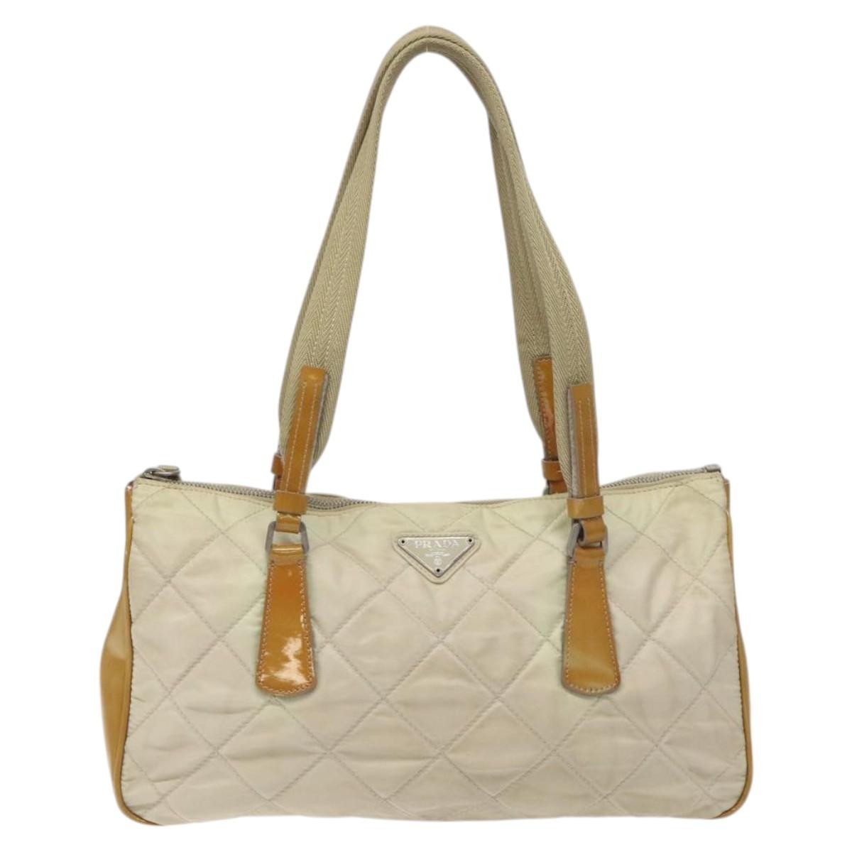 Prada Vintage Shoulder Bag Nylon and Patent Leather, BEIGE, NYLON, Shoulder bag