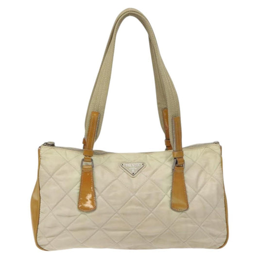 Prada Vintage Shoulder Bag Nylon and Patent Leather, BEIGE, NYLON, Shoulder bag