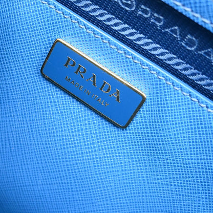 Prada Double Zip Tote Leather, BLUE, LEATHER, Tote bag