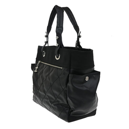 Chanel Biarritz Pocket Tote Quilted Coated Canvas, BLACK, CANVAS, Tote bag