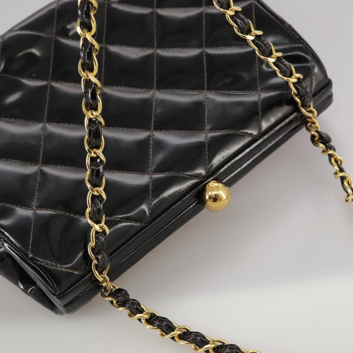 Chanel Vintage Chain Frame Bag Quilted Patent, BLACK, PATENT_LEATHER, Handbag