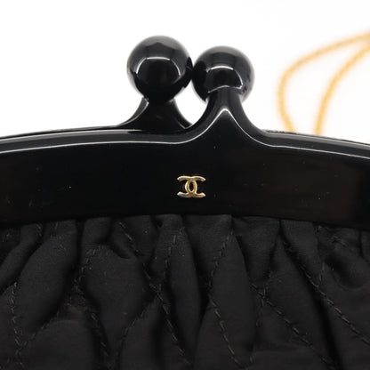 Chanel Vintage Kisslock Frame Bag Pleated Satin, BLACK, SATIN, Shoulder bag