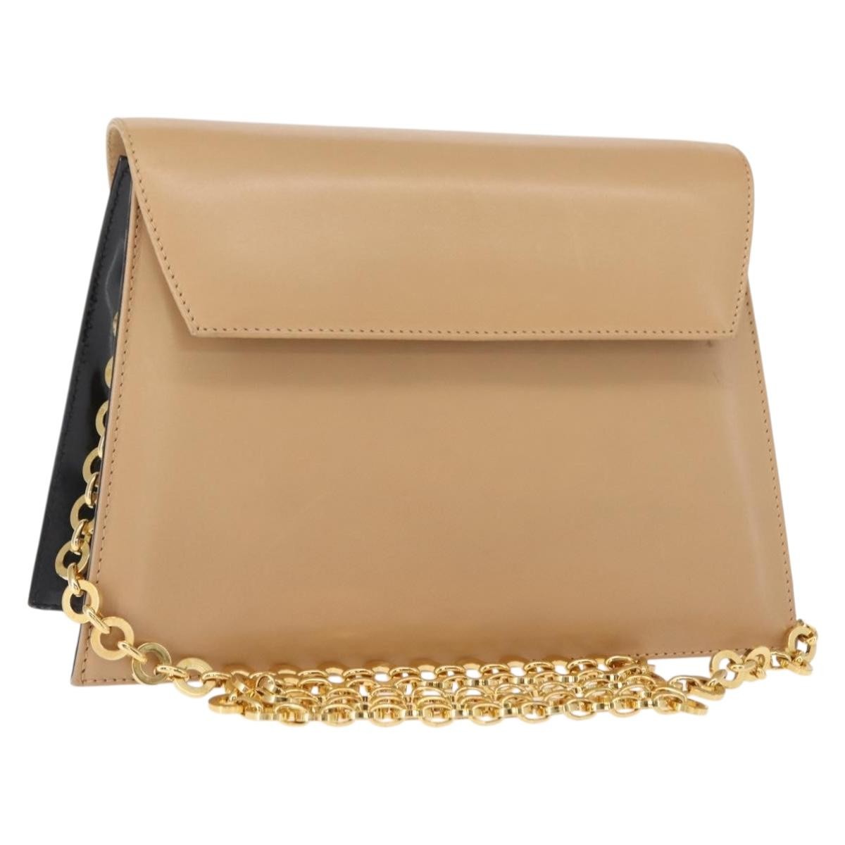 Salvatore Ferragamo Chain Flap Shoulder Bag Leather, BEIGE, LEATHER, Shoulder bag