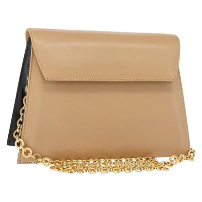 Salvatore Ferragamo Chain Flap Shoulder Bag Leather, BEIGE, LEATHER, Shoulder bag