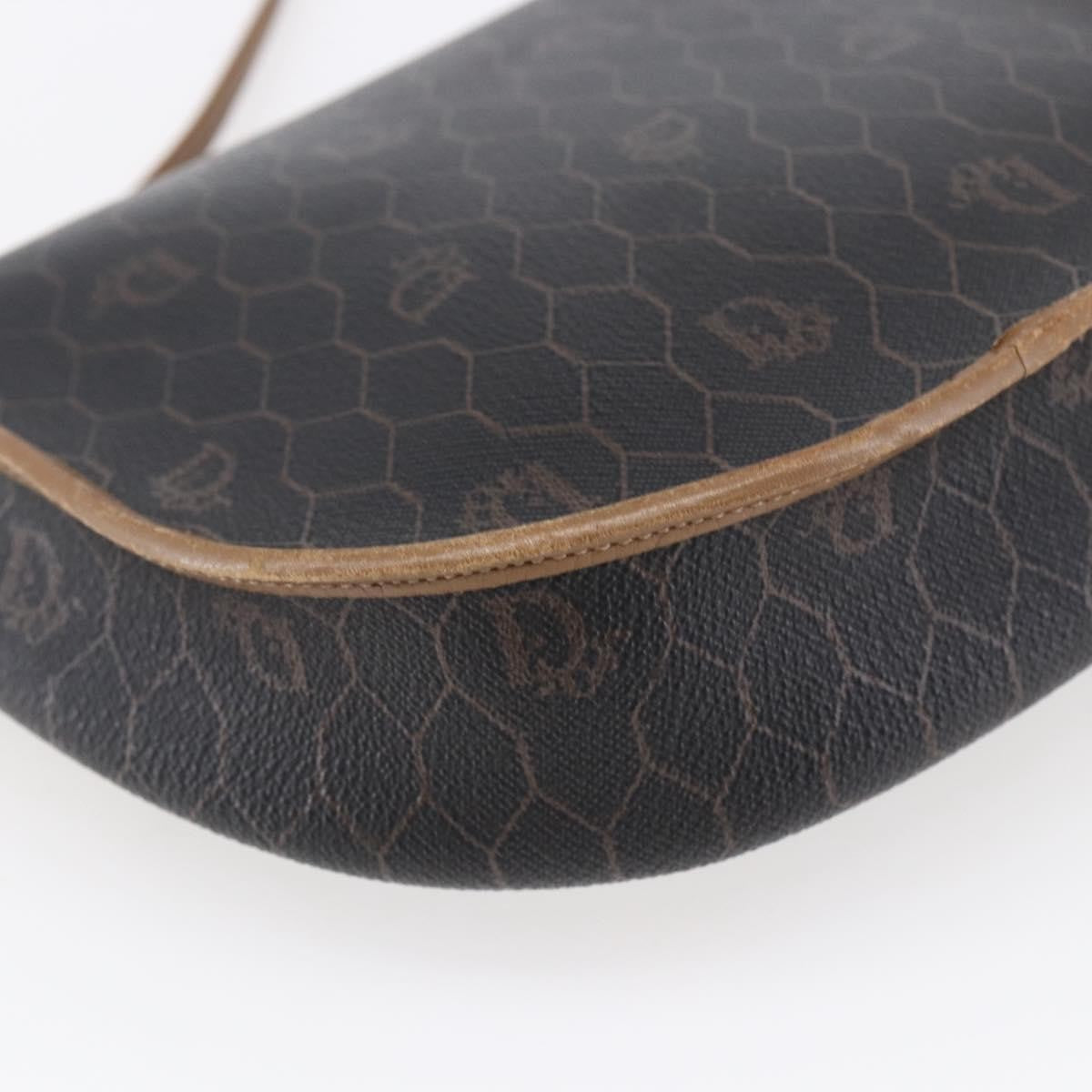 Christian Dior Vintage Honeycomb Flap Crossbody Bag Canvas and Leather, BLACK, CANVAS, Shoulder bag