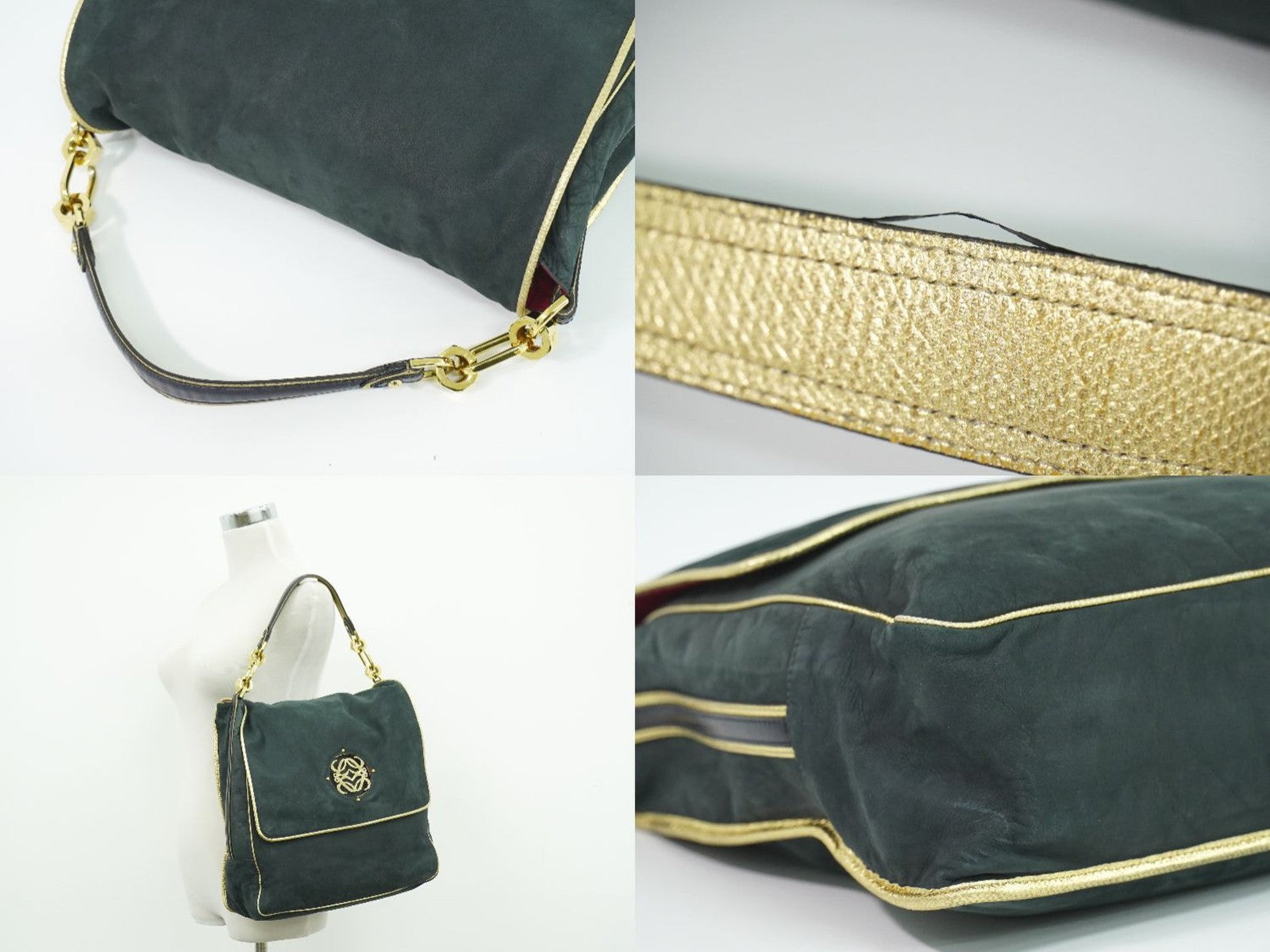Loewe Anagram Shoulder Bag Suede, Black, Suede, Shoulder Bag