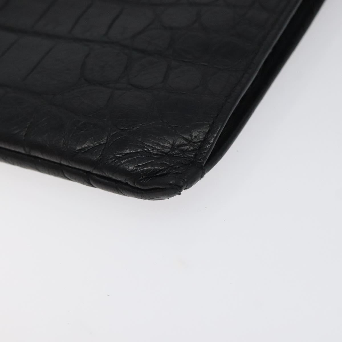 Saint Laurent Zip Pouch Crocodile Embossed Leather, BLACK, LEATHER, Clutche & pouche