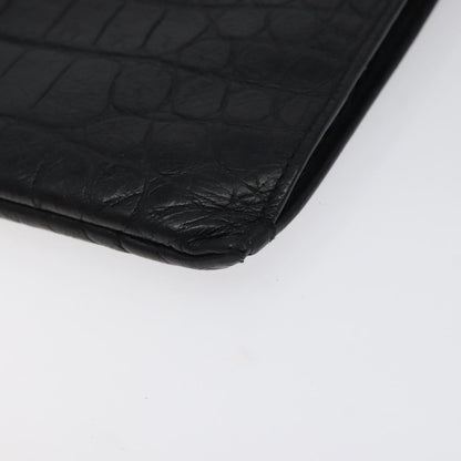 Saint Laurent Zip Pouch Crocodile Embossed Leather, BLACK, LEATHER, Clutche & pouche