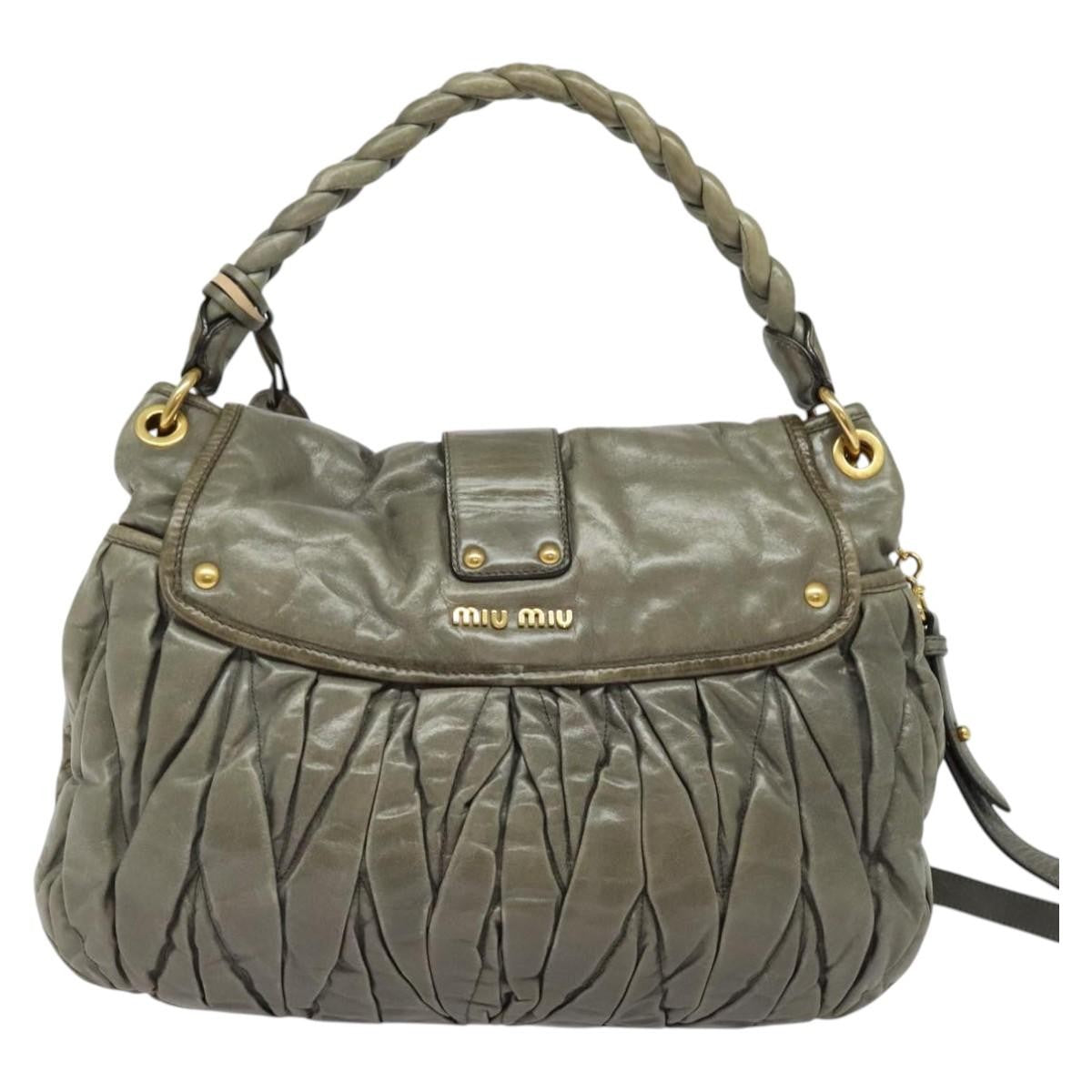Miu Miu Coffer Convertible Hobo Matelasse Leather, GRAY, LEATHER, Handbag