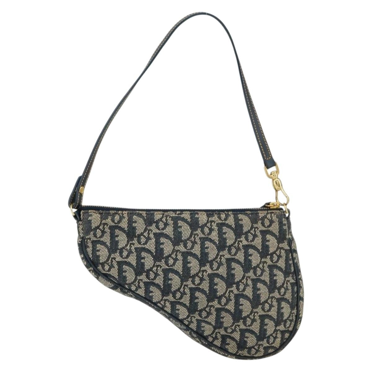 Christian Dior Vintage Saddle Bag Diorissimo Canvas, NAVY, CANVAS, Clutche & pouche