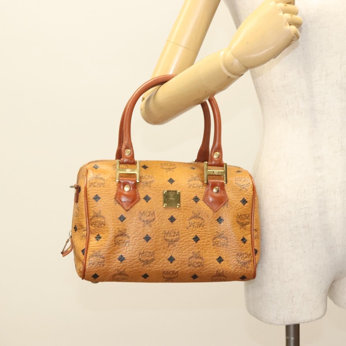 MCM Visetos Handbag Canvas and Leather, BROWN, CANVAS, Handbag