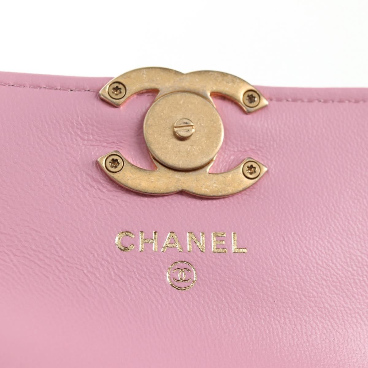 Chanel Flat CC Crossbody Bag Leather, PINK, LEATHER, Crossbody bag
