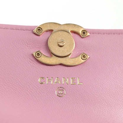Chanel Flat CC Crossbody Bag Leather, PINK, LEATHER, Crossbody bag