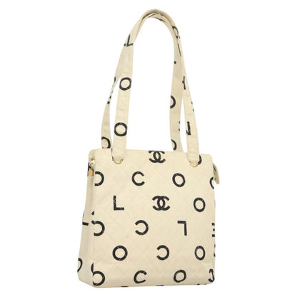Chanel Vintage Coco Logo Zip Tote Quilted Printed Canvas, WHITE, CANVAS, Tote bag