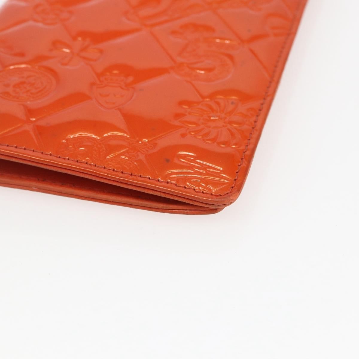 Chanel Lucky Symbols Yen Wallet Embossed Quilted Patent, Orange, Patent Leather, Wallet