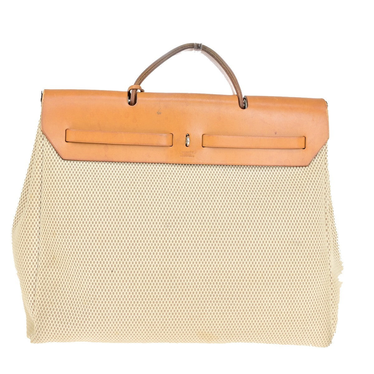 Hermes Herbag Zip Leather and Toile, BROWN, CANVAS, Travel bag